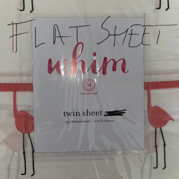 TWIN FLAT SHEET ONLY- Whim White with Pink Flamingos 250 TC 100% Cotton - Picture 1 of 3